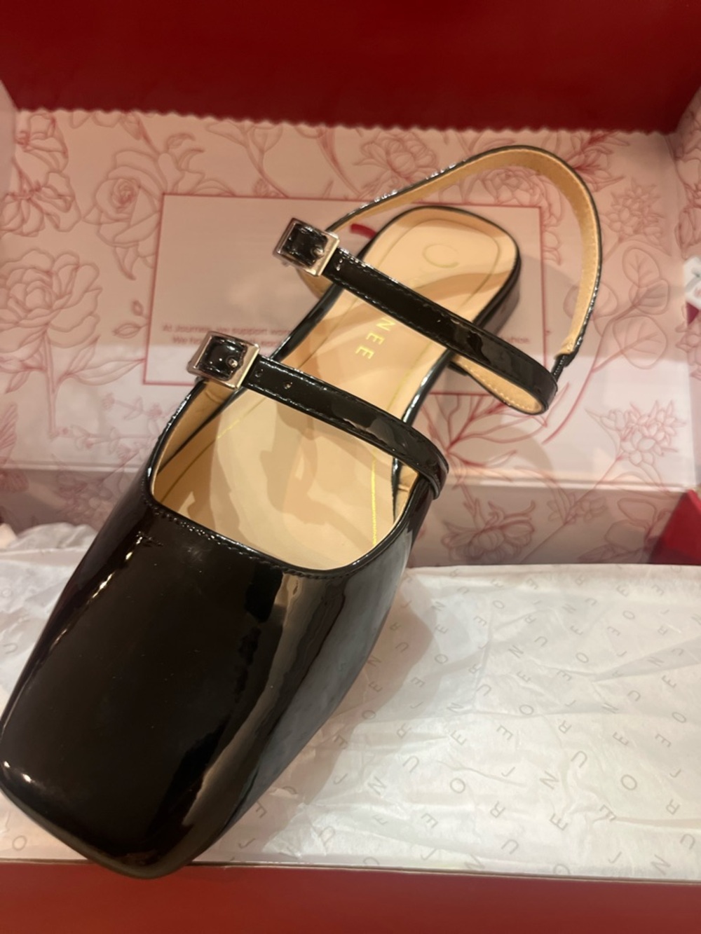 Journee Collection Black Patent Mary Jane Flat with Double Straps